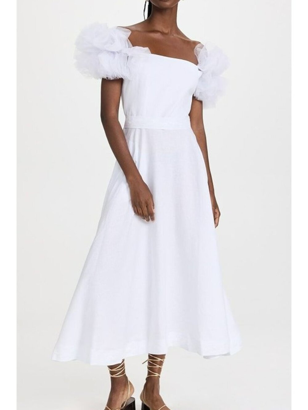 Fanm Mon Bridal White Dress Tulle Puff Sleeve Wedding Engagement Party